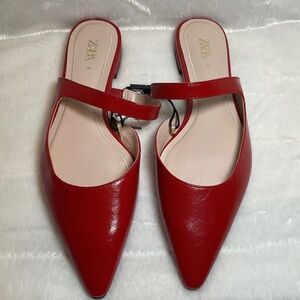 Zara Women's Pointed Toe Red Mule Flats size 7.5